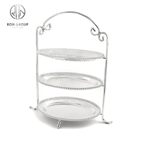 Présentoirs de snacks de restaurant d'hôtel en gros, décoration de fête, assiette ronde, buffet, en acier inoxydable perlé, support à gâteaux en argent