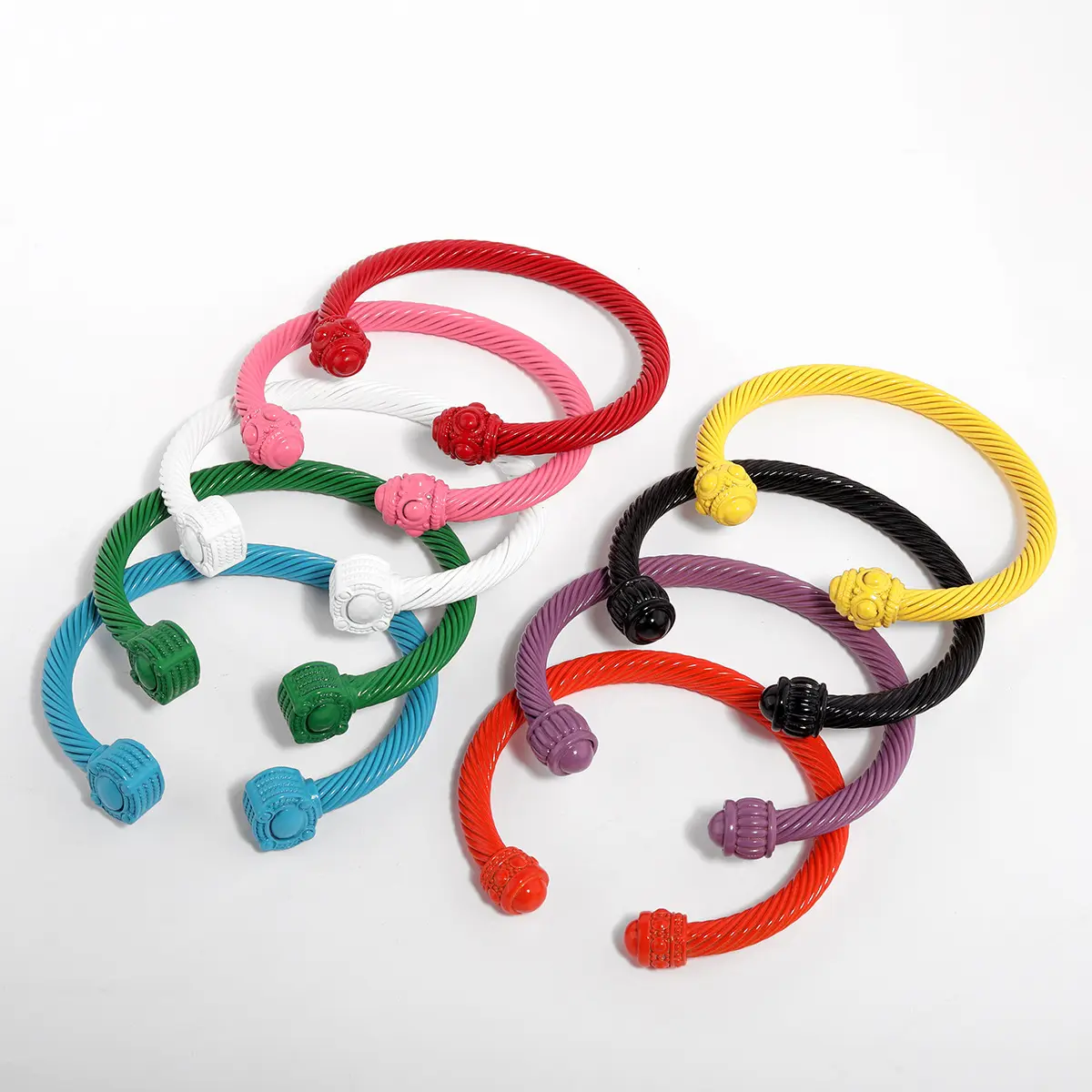 EW-pulsera colorida de acero inoxidable para mujer, brazalete de pintura para hornear con abertura de cuerda trenzada a la moda