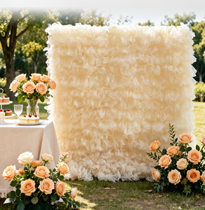LANJO Custom Pink 3D Mesh Tulle Ruffle <b>Curtain</b> Backdrop <b>Panels</b> Wall Roll up Fabric Tulle Backdrop Wall - Product Image 2