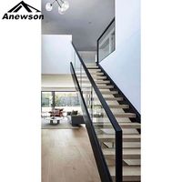 Escalier moderne en acier Anewson avec poutre en C / Escalier moderne fabriqué avec garde-corps en verre à profil en U