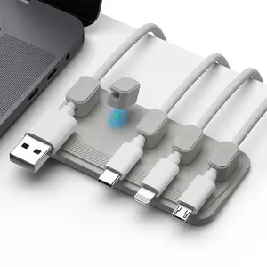 Desktop Multipurpose Cord Keeper 5 Clips for 3 in 1 Cables Sticks Wood Marble Metal Glass Cord Management Magnetic Cable Holder