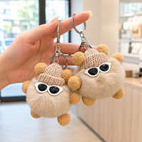 Grosir Populer Tas Ransel Mobil Tahan Lama Buatan Tangan Dompet Gantungan Kunci Boneka Kartun Mainan Bulu Lembut Bola Wol Rajut Lucu Plush OEM ODM