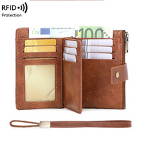 Dompet wanita modis kulit PU cokelat dompet pemblokir RFID wanita dompet koin ritsleting ganda dompet pendek untuk wanita