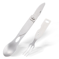 Ensemble de couverts pliables 3-en-1 en acier 420 - Mini couteau, fourchette et cuillère pour les voyages en plein air, le camping