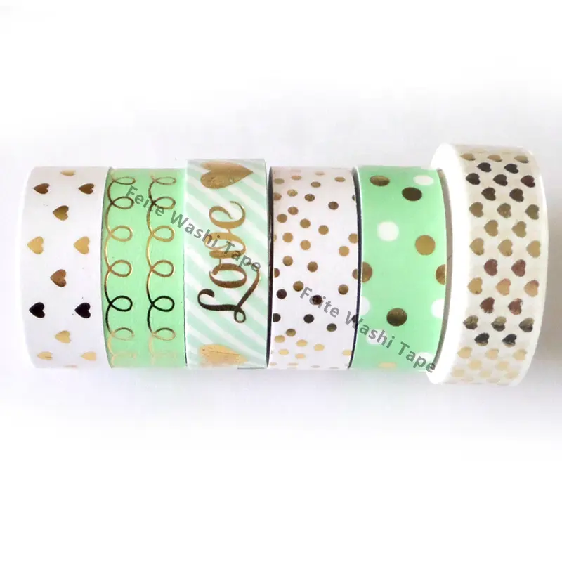 Individuell Bedruckte Geometrische Muster Gold Folie Klebstoff Polka Dot Washi Band