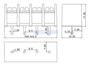 Kf45c952 3 4p Straight Insertion 300v 20a 95mm Spacing Fence type terminal block middle <strong>pi</strong> - Product Image 2