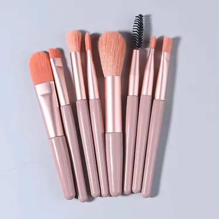 8 Pcs Personalized Mini Make up Brushes Kit Matte Small Makeup Brush Travel Set with Bag Customized Logo Eyebrow Concealer Brush
