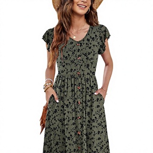 Versatile Floral Vintage Summer A-line <b>Dress</b> Loose Fit <b>Elastic</b> Waist Sleeveless Washed Mini <b>Dress</b> - Product Image 1