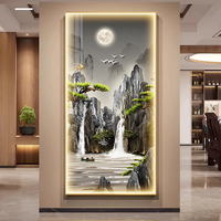 Peinture décorative d'entrée : Paysage de pin avec éclairage LED, art mural moderne haut de gamme, luxueux, en cristal et porcelaine