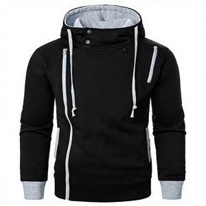 <b>Men's</b> Black Hooded Sweatshirt Regular Fit French Terry Zipper Side Pockets Casual Winter Wear Fleece Fabric 100% Cotton - Product Image 1