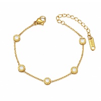 Bracelet ajustable en acier inoxydable plaqué or pour femme, avec perles incrustées de coquillages noirs et blancs double face et chiffres romains, vente en gros