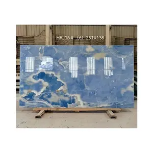 Piastra di marmo naturale onice blu lucidato piano di lavoro in travertino per il bagno dell'hotel Villa Design moderno levigato finitura superficiale antica
