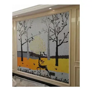 Customized Decorative Handmade Tree Pattern Recycle Glass Mural Art Mosaic Wall Tile