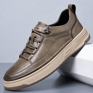 Chaussures décontractées en cuir pour hommes, bout rond, style rétro, semelle en caoutchouc amortie, chaussures de marche - Product Image 1