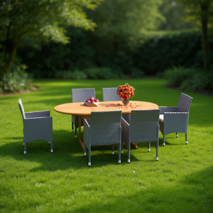 <b>Grey</b> Acacia Wood And Pe Rattan Dining Set 6 Seater Outdoor Garden Furniture Contemporary Style Solid Wood <b>Frame</b> - Product Image 2