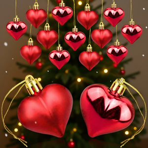 Adornos Navideños de Cristal en Forma de Corazón Rojo, Acabado Brillante, Tapa Dorada, Decoraciones Colgantes para Árbol, Juego de 12 Piezas, Hecho a Máquina, D0100HAZ - Product Image 2