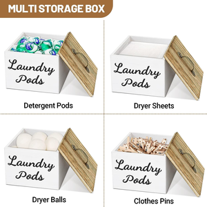Rustic <strong>Wood</strong> <strong>Laundry</strong> Pods Holder Container with Lid for <strong>Laundry</strong> Room Decor and Accessories White <strong>Laundry</strong> Detergent Pods <strong>Wood</strong> <strong>Box</strong> - Product Image 3