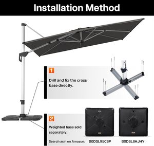 Sombrilla de <span class=keywords><strong>Patio</strong></span> <span class=keywords><strong>Cantilever</strong></span> de Aluminio para Exteriores Paramondo de 10 Pies con Rotación de 360°, Sombra Colgante para Jardín, Terraza y Muebles de Exterior - Product Image 5