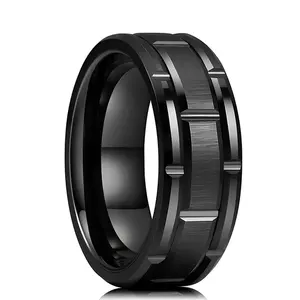 Mode 8Mm Mannen Rode Groef Afgeschuinde Rand Rvs Celtic Dragon Ring Zirkoon Inlay Rode Carbon Fiber Band Mannen Ring