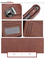 Dompet Kulit PU Pendek Pria Vintage Terbaru dengan Ritsleting dan Kancing Pengunci, Dompet Kartu Pria Berkapasitas Besar