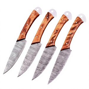 Ensemble de 5 couteaux à steak en acier Damas de haute qualité, personnalisables OEM, lames droites à biseau, manches en bois de Wengé - Product Image 1