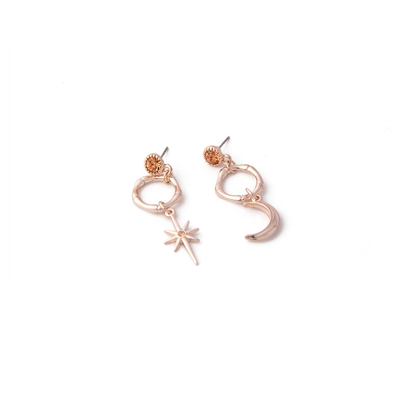 V & R joyas schmuck de pendientes de aro de metal Luna estrella colgante de cristal Rosa chapado en oro de la gota pendiente