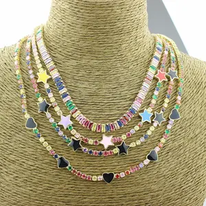 CH-HDN0105 íris esmalte coração/estrela colar cz, zircon beads micro pave charme, cz colar/brinco jóias acessórios populares