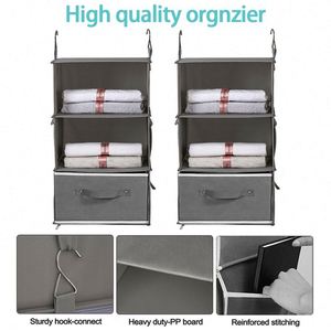 Organisateur de placard suspendu pliable à 6 étagères, étagères de rangement suspendues pour armoire, organisateur de placard suspendu à 6 étagères avec 2 tiroirs - Product Image 5