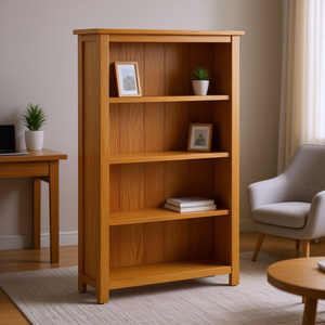 Libreria a 4 Ripiani in Legno di Quercia Massiccio 27.6x8.7x43.3 Pollici, Elegante Scaffale per Ufficio e Casa - Product Image 2