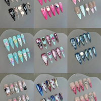 Faux ongles carrés rigides faits à la main réutilisables, option motif aléatoire