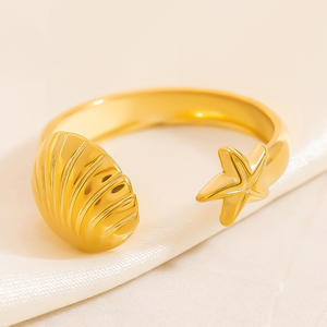 Stainless Steel Starfish <b>Ring</b> 18K Gold Plated Seashell Design Unisex Fashion Jewelry Gift - Product Image 4
