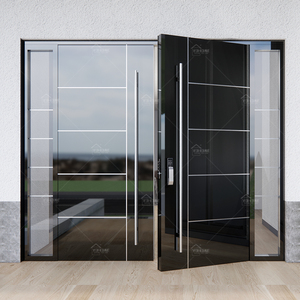 Yohome vendita calda elegante Design moderno Custom casa a <span class=keywords><strong>doppia</strong></span> <span class=keywords><strong>anta</strong></span> porta in alluminio doppio vetro porte anteriori con luci laterali - Product Image 6