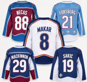 Maillot de hockey des Avalanche d'Colorado # 8 Makar # 88 Necas # 21 Forsberg # 29 MacKinnon # Collection de 19 uniformes cousus pour hommes Sakic - Product Image 1