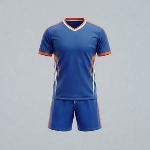 Ensemble de maillot de football bleu pour homme, col en V, manches courtes, respirant, coupe athlétique, toutes saisons, impression sublimée - Product Image 1