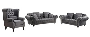 Nút gỗ rắn chần chesterfield sofa đặt nhung 3 + 2 + cánh tay ghế màu xám đồ nội thất nhà Thanh Lịch Chân giường phòng khách văn phòng - Product Image 2