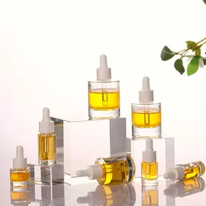 Grosir Botol Penetes Minyak 5Ml 15Ml 30Ml 40Ml 50Ml Botol Kaca Serum Bulat Bahu Datar dengan Tutup Pipet dan Pipet Kaca