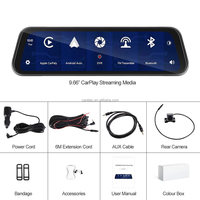 SUNWAYI 9,66 ''IPS Pantalla táctil Lente Dual 2K Dash Cam WIF Navegación GPS Espejo de coche DVR Inalámbrico Carplay Android Auto BT AI Voice