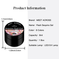 MEET ACROSS 8ml Shimmery Silvery Glitter, geruchs neutraler Gel-Lack für UV-LED-Maniküre Sparkling Platinum Gel Nagellack