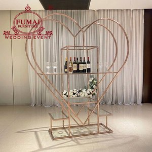 Heart Shape Wedding Decorative Wine Rack Back Bar Golden Metal Display Shelf - Product Image 3