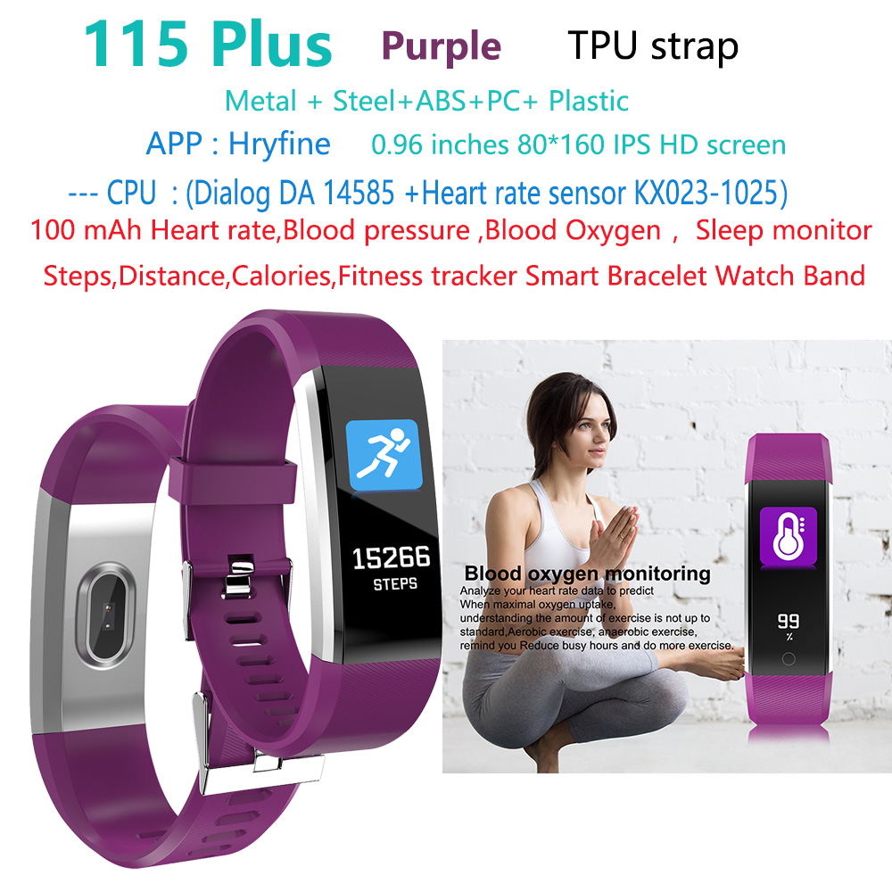 Púrpura 115-Plus-Sport-Fitness-Smart-Watch-bracelet-Band