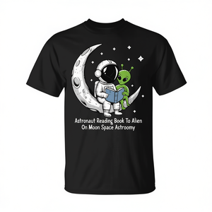 Camiseta de astronauta leyendo un libro a un extraterrestre en la luna, espacio, astronomía - Product Image 2