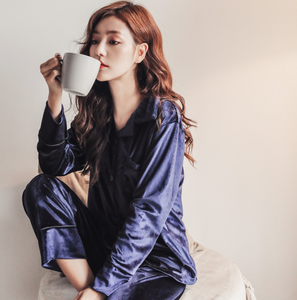 Offre Spéciale velours femmes pyjamas manches longues pantalons Homewear col en V grande taille ensemble de pyjamas - Product Image 5