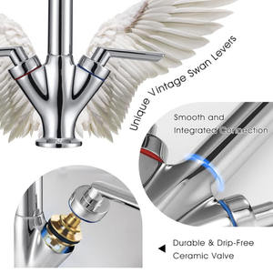 Mitigeurs d'évier <span class=keywords><strong>de</strong></span> cuisine <span class=keywords><strong>Bec</strong></span> pivotant monobloc en laiton chromé à double levier avec tuyaux Mitigeurs <span class=keywords><strong>de</strong></span> cuisine traditionnels - Product Image 4