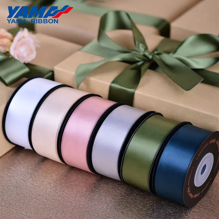 YAMA — ruban en Polyester de couleur unie, 5-100MM de largeur, Double face, emballage lisse en Satin, ruban pour cadeau