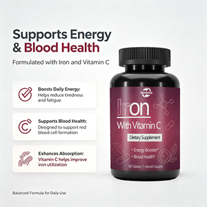 Complément de fer à marque privée OEM avec vitamine C |   Complément alimentaire pour l'énergie et la santé du sang |   ODM disponible pour 90 comprimés - Product Image 3