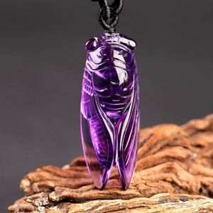 Hand Carved Yellow Amethyst Cicada Pendant Crystal Necklace - Eco-Friendly Gift for Women Men - Product Image 2