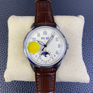 Montre-bracelet en <span class=keywords><strong>cuir</strong></span> pour homme, cadran <span class=keywords><strong>crème</strong></span> vintage 40 mm, aiguilles seringue, lumineuse, automatique, mécanique, affichage phase de lune, jour et mois - Product Image 1