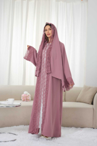 Abito Zifeng OEM in stile mediorientale, elegante, chic e alla moda, a maniche lunghe, in poliestere, <span class=keywords><strong>con</strong></span> ricami floreali in pizzo e foulard coordinato, certificato CE. - Product Image 4