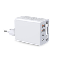 Adaptateur secteur HNT 50W GaN USB C double port 50W US/UK/EU/AU avec câble Type-C rétractable de 70 cm, chargeur rapide