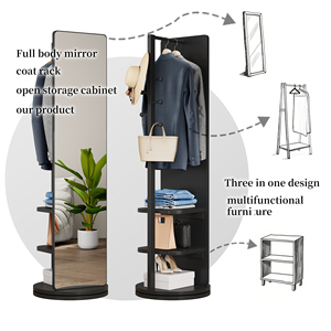 360 Degree Rotating Full Length <b>Mirror</b> With Hook Storage Rack Coat Rack Solid Wood Floor <b>Mirror</b> 66x17.8 Inches - Product Image 6